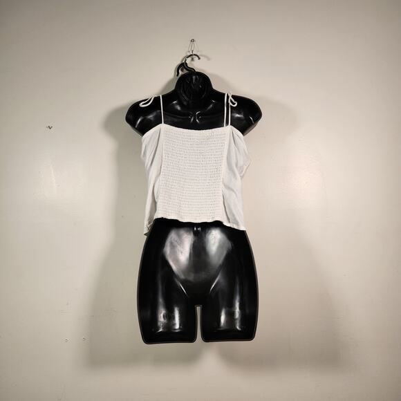 OLD NAVY Bustier Camisole Womens M White Tie Straps Smocked Back Linen Blend Bow - Picture 8 of 10